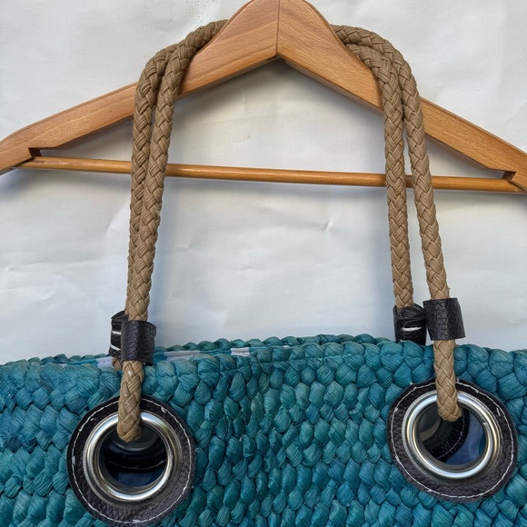 Sun and sand // teal woven sea grass tote purse jun1 - Picture 4 of 8